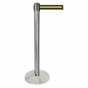 QUEUEWAY QPLUS-1P-S4 Barrier Post With Belt, Metal, Polished Chrome, 40 Inch Post Height, 2 1/2 Inch Post Dia | CT8KNJ 52NR49