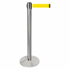 QUEUEWAY QPLUS-1P-Y5 Barrier Post With Belt, Metal, Polished Chrome, 40 Inch Post Height, 2 1/2 Inch Post Dia | CT8KNC 52NR52