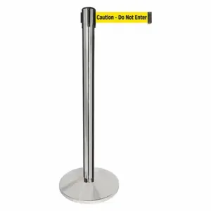 QUEUEWAY QPLUS-1P-YA Barrier Post With Belt, Metal, Polished Chrome, 40 Inch Post Height, 2 1/2 Inch Post Dia | CT8KNW 52NR53