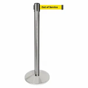 QUEUEWAY QPLUS-1P-YE Barrier Post With Belt, Metal, Polished Chrome, 40 Inch Post Height, 2 1/2 Inch Post Dia | CT8KRK 52NR56