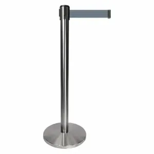 QUEUEWAY QPLUS-1S-B5 Barrier Post With Belt, Metal, Satin Chrome, 40 Inch Post Height, 2 1/2 Inch Post Dia | CT8KPM 52NR58