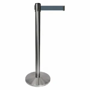 QUEUEWAY QPLUS-1S-B7 Barrier Post With Belt, Metal, Satin Chrome, 40 Inch Post Height, 2 1/2 Inch Post Dia | CT8KPR 52NR59