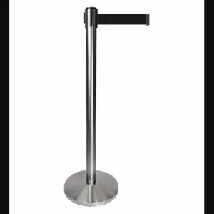 QUEUEWAY QPLUS-1S-B9 Barrier Post With Belt, Metal, Satin Chrome, 40 Inch Post Height, 2 1/2 Inch Post Dia | CT8KRQ 52NR60