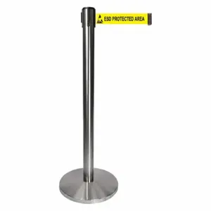 QUEUEWAY QPLUS-1S-ESD Barrier Post With Belt, Metal, Satin Chrome, 40 Inch Post Height, 2 1/2 Inch Post Dia | CT8KRA 52NR68