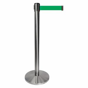 QUEUEWAY QPLUS-1S-G6 Barrier Post With Belt, Metal, Satin Chrome, 40 Inch Post Height, 2 1/2 Inch Post Dia | CT8KQF 52NR72