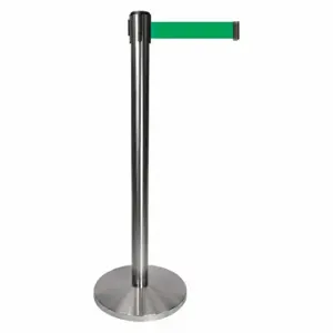 QUEUEWAY QPLUS-1S-G6 Barrier Post With Belt, Metal, Satin Chrome, 40 Inch Post Height, 2 1/2 Inch Post Dia | CT8KQF 52NR72