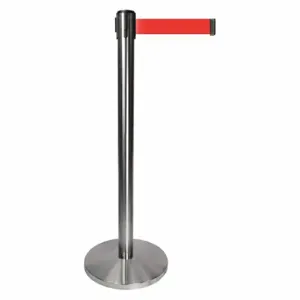 QUEUEWAY QPLUS-1S-R5 Barrier Post With Belt, Metal, Satin Chrome, 40 Inch Post Height | CT8KQJ 52NR80