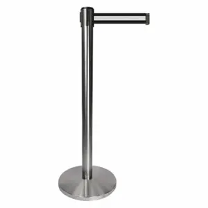 QUEUEWAY QPLUS-1S-S3 Barrier Post With Belt, Metal, Satin Chrome, 40 Inch Post Height, 2 1/2 Inch Post Dia | CT8KPF 52NR89