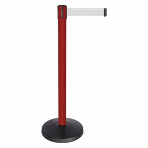 QUEUEWAY QPLUS-21-B1 Barrier Post With Belt, Abs, 40 Inch Post Height, 2 1/2 Inch Post Dia, White | CT8KMQ 52NP33