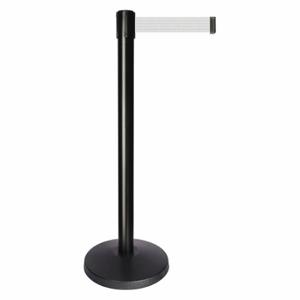 QUEUEWAY QPLUS-33-B1 Barrier Post With Belt, Abs, 40 Inch Post Height, 2 1/2 Inch Post Dia, White | CT8KMN 52NN50