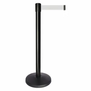 QUEUEWAY QPLUS-33-B1 Barrier Post With Belt, Abs, 40 Inch Post Height, 2 1/2 Inch Post Dia, White | CT8KMN 52NN50