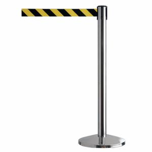 QUEUEWAY QWAYPOST-1P-D4 Barrier Post With Belt, Steel, Polished Chrome, 39 Inch Post Height, 2 1/2 Inch Post Dia | CT8KQL 31MJ03