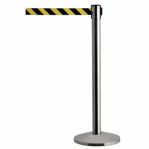 QUEUEWAY QWAYPOST-3S-D4 Barrier Post With Belt, Steel, Satin Stainless Steel, 39 Inch Post Height | CT8KQN 31MJ07