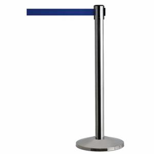 QUEUEWAY QWAYPOST-3S-L5 Barrier Post With Belt, Steel, Satin Stainless Steel, 39 Inch Post Height | CT8KQP 31MJ08