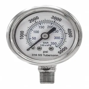 RACO PRO-301D-158R-01 Pressure Gauge, 0 To 5000 Psi Range, 1/8 MNPT, +/-2-1-2% Gauge Accuracy | CH6TFR 54XP88