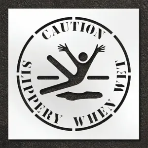 RAE STL-108-14803 Pavement Stencil, Caution Slippery When Wet, 42 X 42 Inch Message Size | CT8LZV 429X69