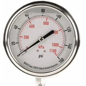 GRAINGER 4CFK1 General Purpose Pressure Gauge, 3-1/2 Inch, 0 to 160 Psi | CD3TLR