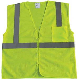 GRAINGER 53YL17 Traffic Vest, Yellow/Green, Silver Stripe, Zipper Closure, M Size | AX3NFG