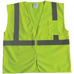 GRAINGER 53YL44 Traffic Vest, Yellow/Green, Silver Stripe, Zipper Closure, 2XL Size | AX3NFK