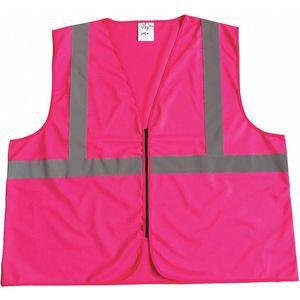 GRAINGER 53YM05 Pink with Silver Stripe Traffic Vestnrated, Zipper Closure, Universal | CD2MEF