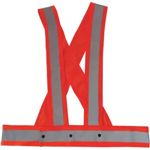 GRAINGER 53YM06 Traffic Vest, Orange/Red, Silver Stripe, High-Vis Sash, Snap Closure | AX3MYH