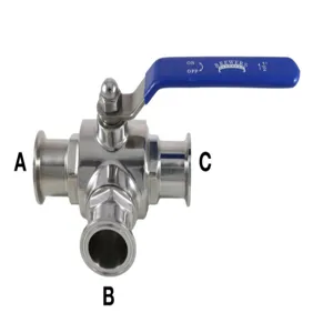 APPROVED VENDOR TC15VBALL3W Ball Valve, 1.5 Inch Tri Clover Compatible, 3-Way | CF6CAW