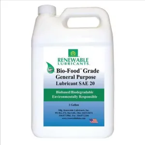 RENEWABLE LUBRICANTS 87013 Bio Food Lubricant, Grade 20, 1 Gallon Capacity, 4pk | CD4BLK