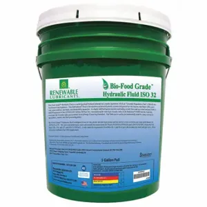 RENEWABLE LUBRICANTS 87124 Bio Hydraulic Fluid, Food Grade 32, Pail 5 Gallon Capacity | CD4BMJ