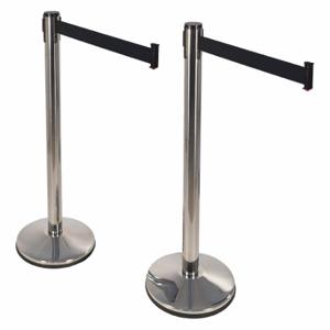 RETRACTA-BELT 100PS1-BK-2PK Prime Barrier Post With Belt, Stainless Steel, Polished Stainless Steel, Sloped, 2 PK | CT8YBQ 40CL06