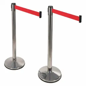 RETRACTA-BELT 100PS1-RD-2PK Prime Barrier Post With Belt, Stainless Steel, Polished Stainless Steel, Sloped, 2 PK | CT8YAB 40CL23