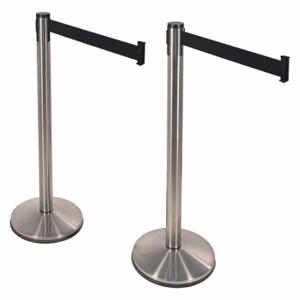 RETRACTA-BELT 100SS1-BK-2PK Prime Barrier Post With Belt, Stainless Steel, Satin Stainless Steel, Sloped, 2 PK | CT8YAD 40CL57