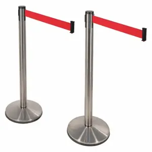 RETRACTA-BELT 100SS1-RD-2PK Prime Barrier Post With Belt, Stainless Steel, Satin Stainless Steel, Sloped, 2 PK | CT8YAC 40CL64