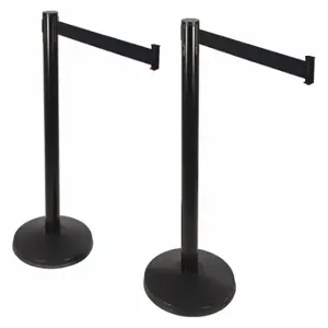 RETRACTA-BELT 101SB-BK-2PK Prime Barrier Post With Belt, Stainless Steel, Black, 40 Inch Post Height, Sloped, 2 PK | CT8YDE 40CK59