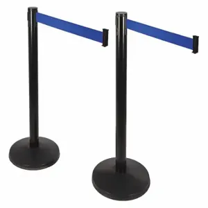 RETRACTA-BELT 101SB-BL-2PK Prime Barrier Post With Belt, Stainless Steel, Black, 40 Inch Post Height, Sloped, 2 PK | CT8XZZ 40CL15