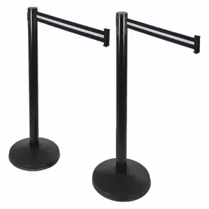 RETRACTA-BELT 101SB-BW-2PK Prime Barrier Post With Belt, Stainless Steel, Black, 40 Inch Post Height, Sloped, 2 PK | CT8XZY 40CL16