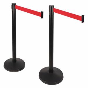 RETRACTA-BELT 101SB-RD-2PK Prime Barrier Post With Belt, Stainless Steel, Black, 40 Inch Post Height, Sloped, Red | CT8YAA 40CL17
