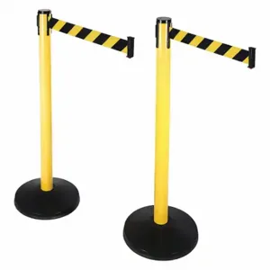 RETRACTA-BELT 101YA-BYD-2PK Prime Barrier Post With Belt, Aluminum, Yellow, 40 Inch Post Height, Sloped, 1 Belts, 2 PK | CT8XZX 40CL70