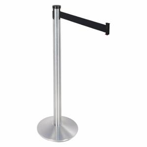 RETRACTA-BELT 300SC-BK Barrier Post With Belt, Steel, Satin Chrome, 40 Inch Post Height, 2 1/2 Inch Post Dia | CT8XZW 40CL58
