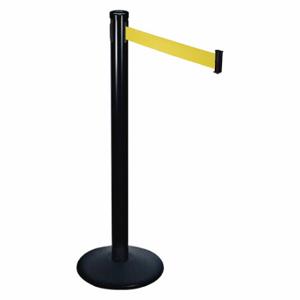 RETRACTA-BELT 301BA-YW Barrier Post With Belt, Aluminum, Black, 40 Inch Post Height, 2 1/2 Inch Post Dia, Sloped | CT8WXN 20YU48