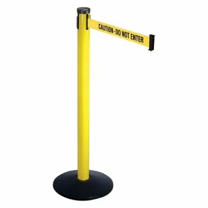 RETRACTA-BELT 301YA-CAU Barrier Post With Belt, Yellow, 40 Inch Post Height, 2 1/2 Inch Post Dia, Sloped | CT8XHT 20YU43