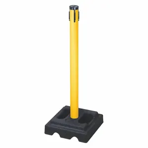 RETRACTA-BELT 302PYW-RCV Belt Barrier Receiver Post, 40 Inch Height, PVC, Yellow, 2 1/2 Inch Post Dia, Square | CT8YLA 40CK74