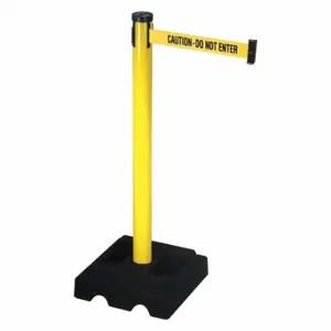 RETRACTA-BELT 302YA-CAU Barrier Post With Belt, Yellow, 40 Inch Post Height, 2 1/2 Inch Post Dia, Square | CT8XJH 20YU46