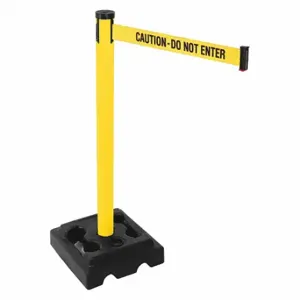 RETRACTA-BELT 303PYW-CAU Barrier Post With Belt, PVC, Yellow, 40 Inch Post Height, 2 1/2 Inch Post Dia, 1 Belts | CT8XWR 40CK91