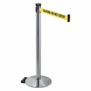 RETRACTA-BELT 304PAPC-CAU Barrier Post With Belt, Polished Aluminum, 40 Inch Post Height, 2 1/2 Inch Post Dia | CT8XAF 48VN44