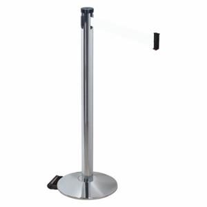 RETRACTA-BELT 304PAPC-WH Barrier Post With Belt, Polished Aluminum, 40 Inch Post Height, 2 1/2 Inch Post Dia | CT8WZH 48VN55