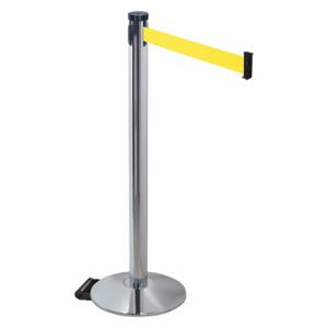 RETRACTA-BELT 304PAPC-YW Barrier Post With Belt, Polished Aluminum, 40 Inch Post Height, 2 1/2 Inch Post Dia | CT8XAR 48VN56