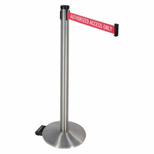 RETRACTA-BELT 304SASS-AAO Barrier Post With Belt, Aluminum, Satin Stainless Steel, 40 Inch Post Height, Sloped, Gray | CT8XGF 48VN57