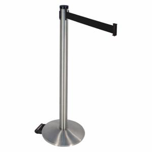 RETRACTA-BELT 304SASS-BK Barrier Post With Belt, Satin Stainless Steel, 40 Inch Post Height, Sloped, Black | CT8XEU 48VN58