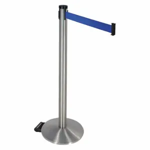 RETRACTA-BELT 304SASS-BL Barrier Post With Belt, Aluminum, Satin Stainless Steel, 40 Inch Post Height, Sloped, Blue | CT8XEV 48VN59