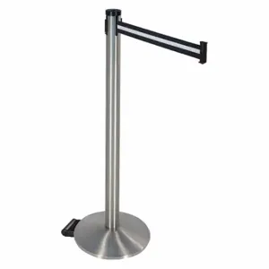 RETRACTA-BELT 304SASS-BW Barrier Post With Belt, Aluminum, Satin Stainless Steel, 40 Inch Post Height, Sloped, Gray | CT8XFG 48VN60